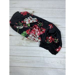 Long Satin Sleep Cap Black Floral‎ - NEW